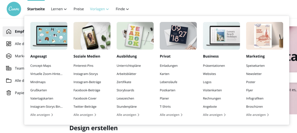 Canva App Vorlagen