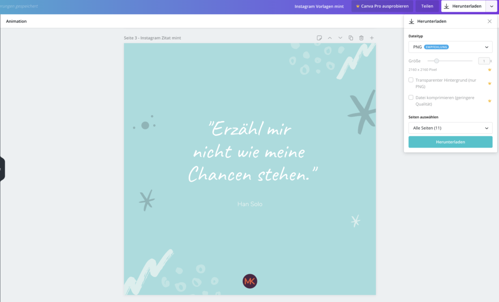 Canva App Vorlagen herunterladen