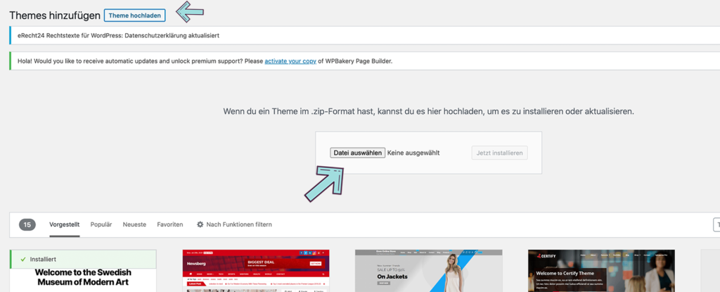 Premium WordPress Themes hochladen und installieren